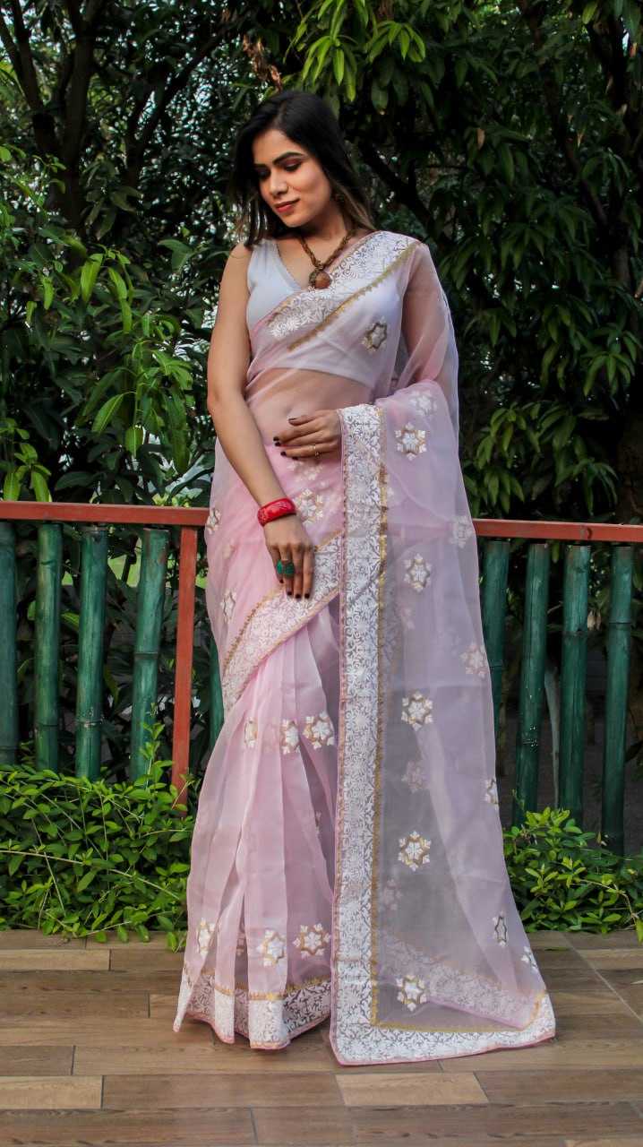 Organza  Sarees Rvsg Star Lakhnavi Sequence  Saree