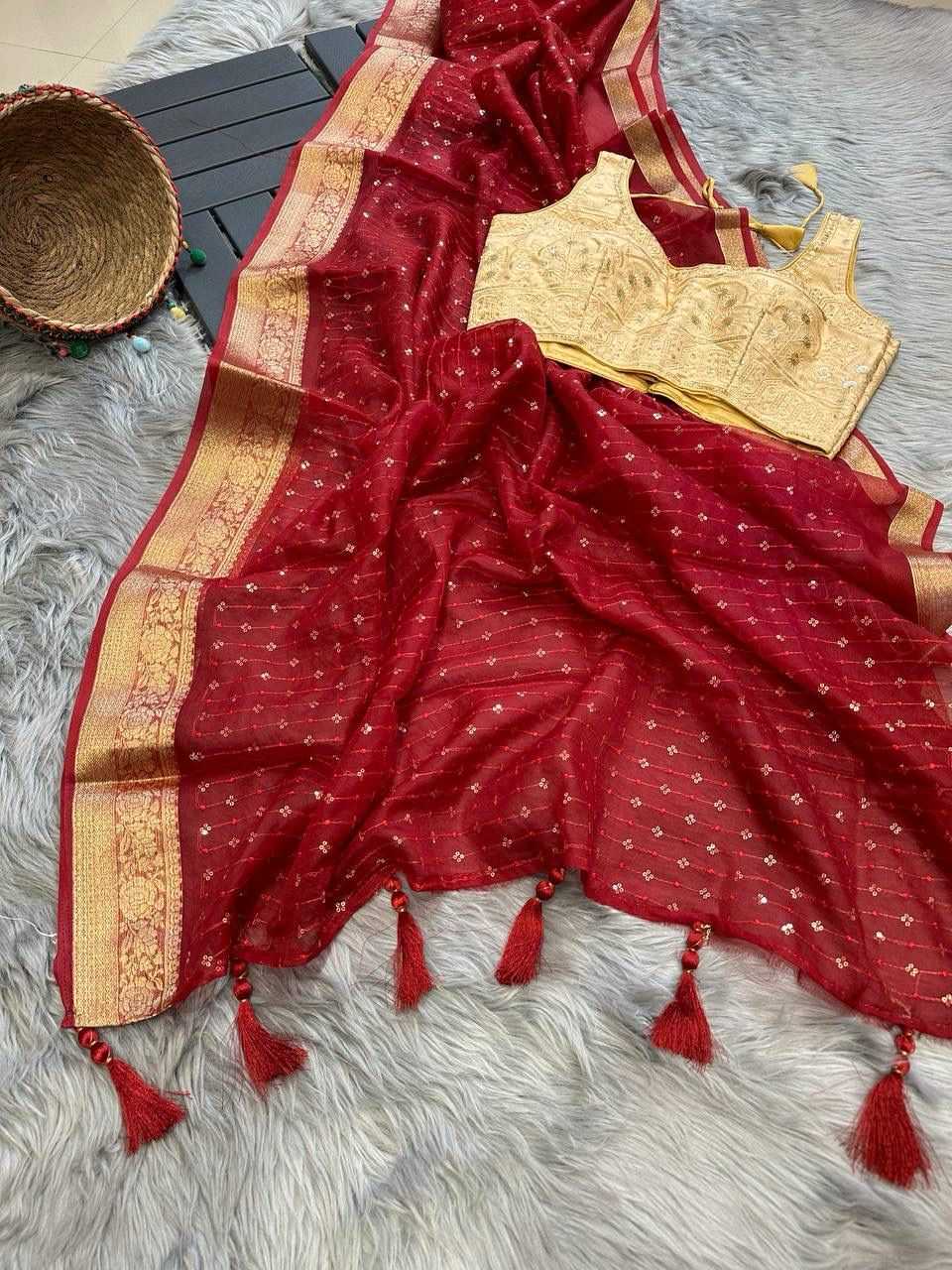 Organza Silk Kesh106 Kalawati Sarees  Organza Embroidered Zari Border Viscose Sarees