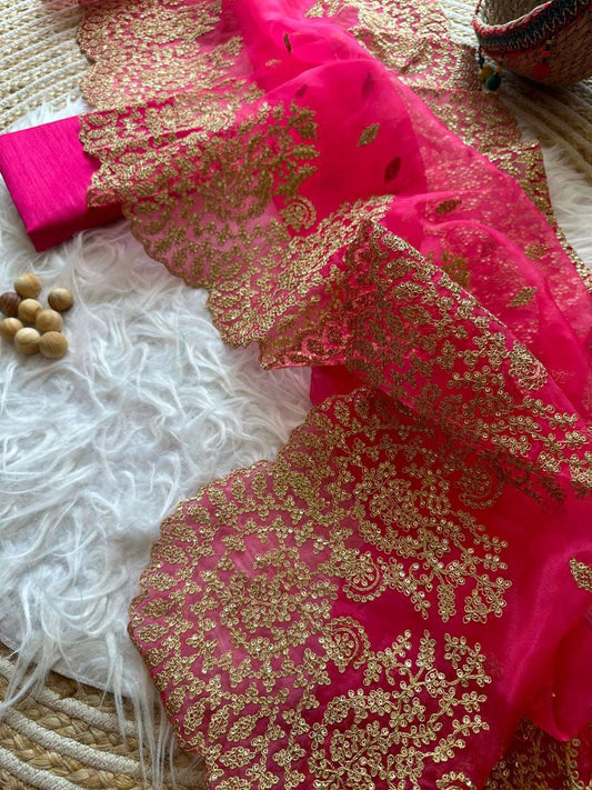 Organza Silk Kesh106 Khushboo Sarees  Organza Sequins Cutwork Sarees