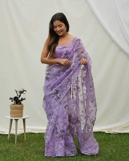 Organza Silk Kesh106 Panihari Sarees  Organza Fancy Work Chikan Purple Sarees