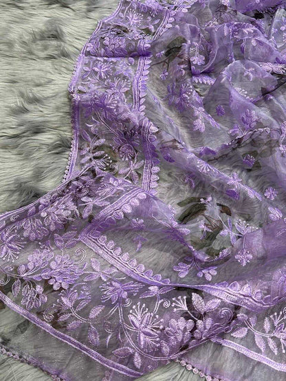 Organza Silk Kesh106 Panihari Sarees  Organza Fancy Work Chikan Purple Sarees