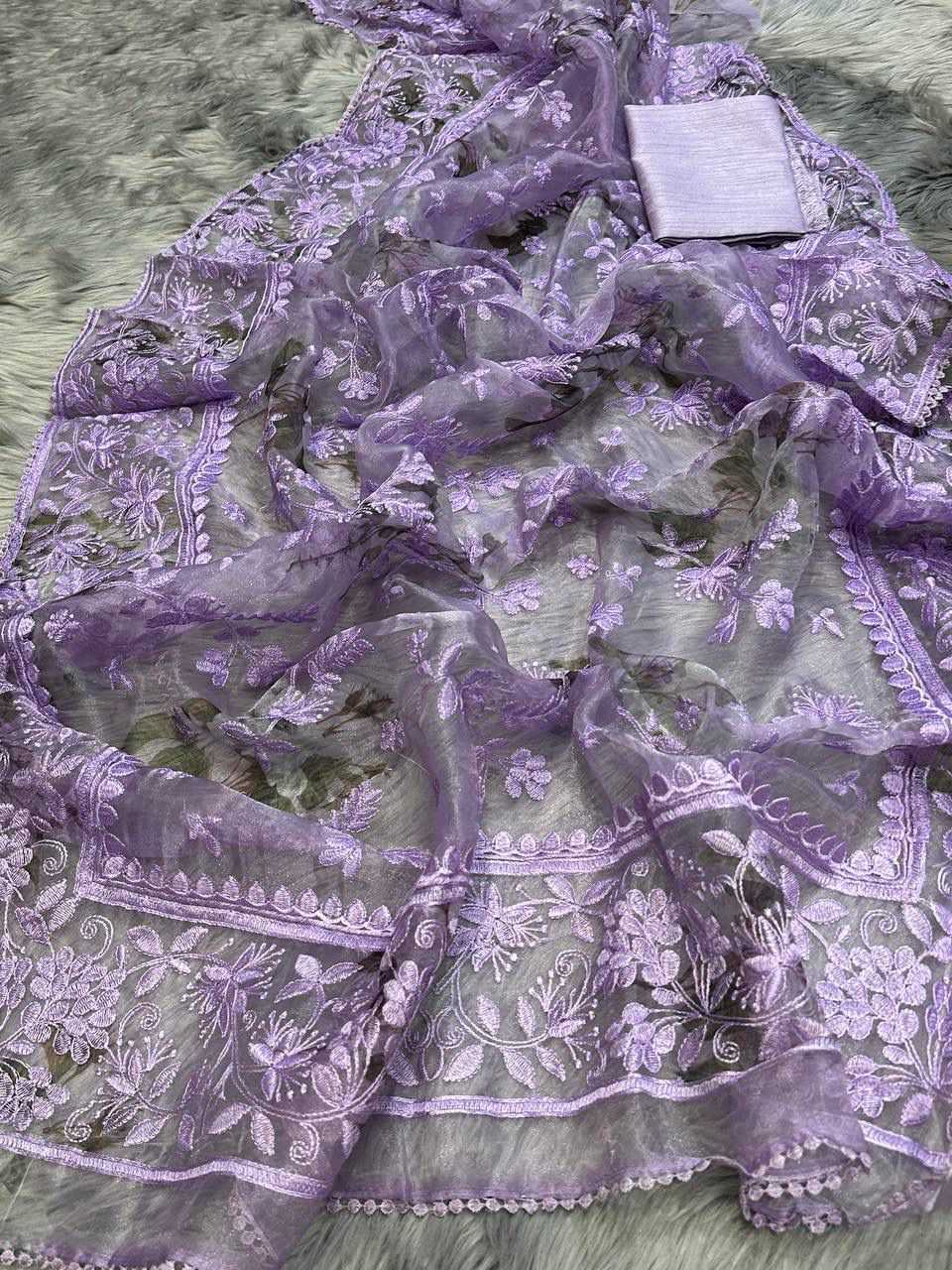 Organza Silk Kesh106 Panihari Sarees  Organza Fancy Work Chikan Purple Sarees