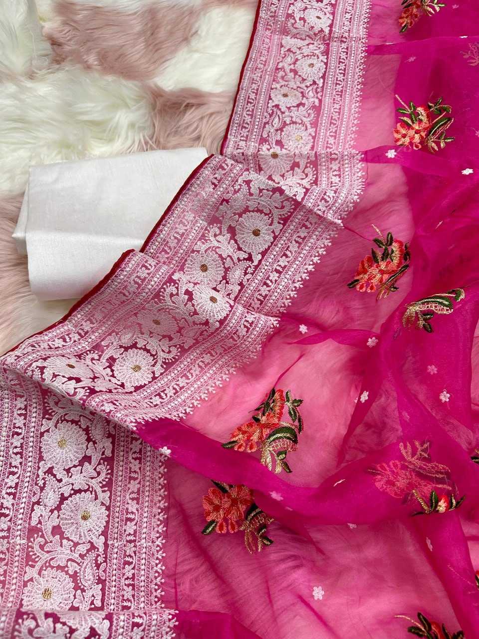 Organza Silk Kesh106 Patralekha Sarees  Organza Fancy Work Chikan Sarees