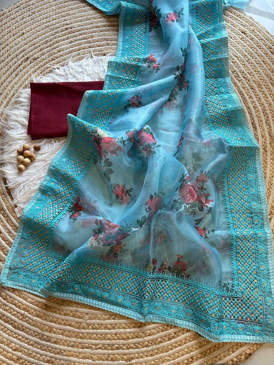 Organza Silk Kesh106 Rashi Sarees  Organza Fancy Printed Chikan Silk Zari Sarees