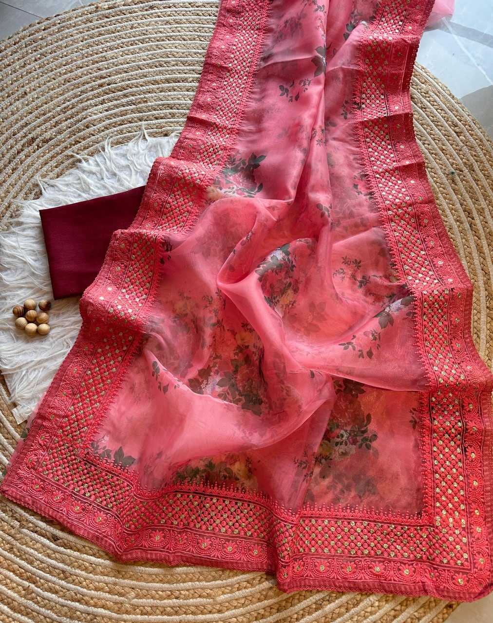 Organza Silk Kesh106 Rashi Sarees  Organza Fancy Printed Chikan Silk Zari Sarees