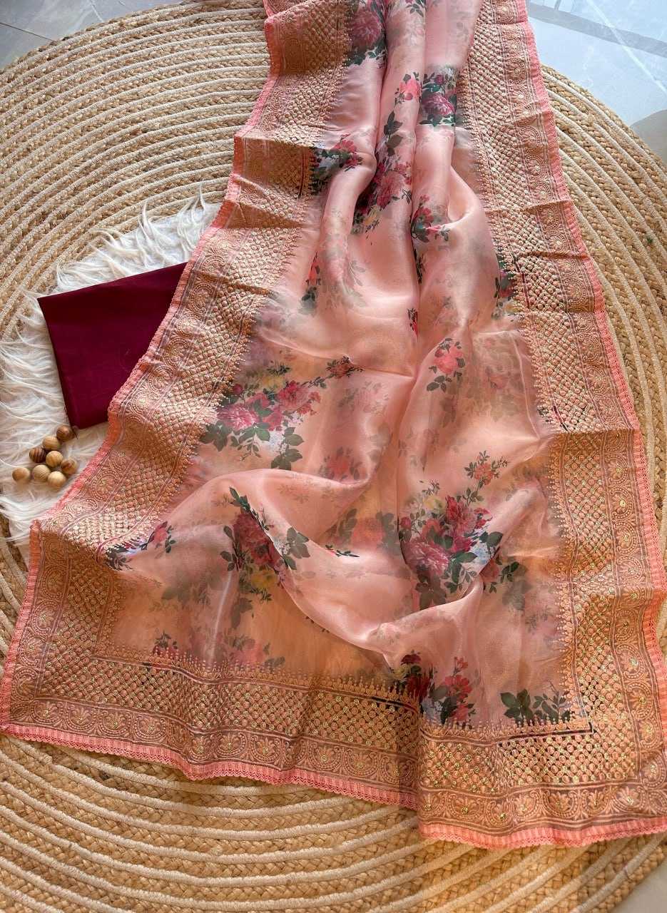 Organza Silk Kesh106 Rashi Sarees  Organza Fancy Printed Chikan Silk Zari Sarees