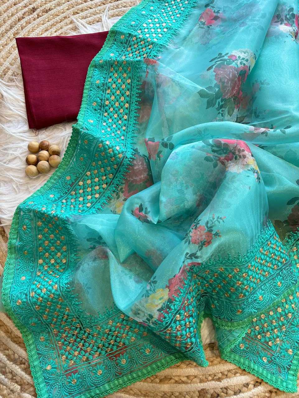 Organza Silk Kesh106 Rashi Sarees  Organza Fancy Printed Chikan Silk Zari Sarees