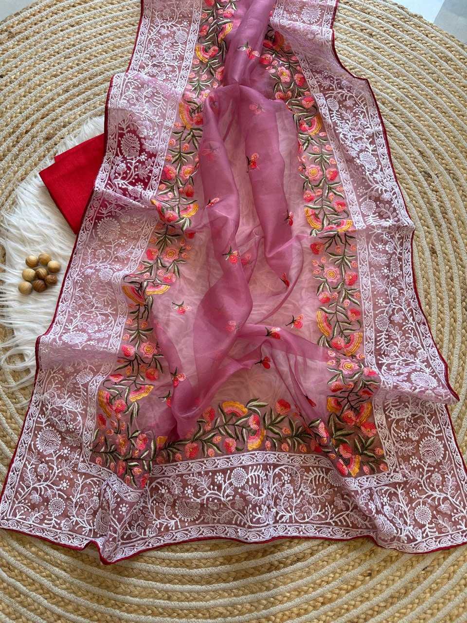 Organza Silk Kesh106 Riddhi Sarees  Organza Fancy Work Chikan Silk Sarees