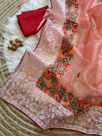 Organza Silk Kesh106 Riddhi Sarees  Organza Fancy Work Chikan Silk Sarees