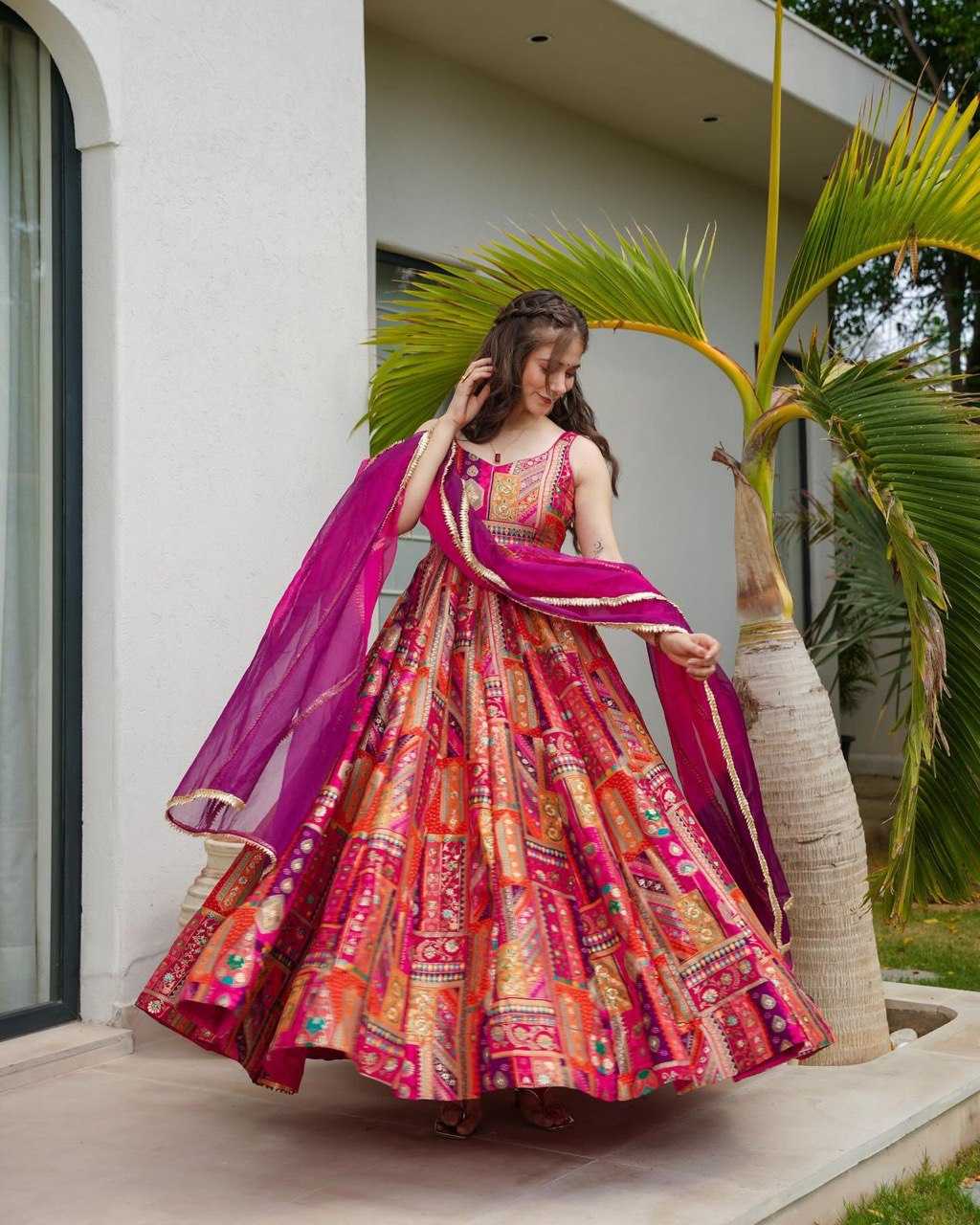 Organza Silk Kesh154 221 Gowns  Anarkali Long Printed Party Wear Diwali Collections Gowns