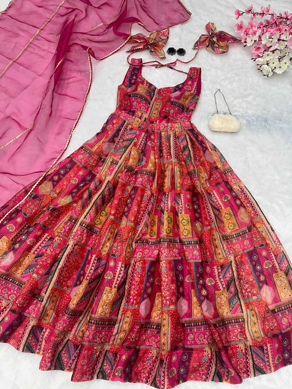 Organza Silk Kesh154 221 Gowns  Anarkali Long Printed Party Wear Diwali Collections Gowns