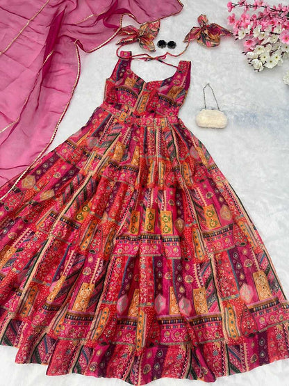 Organza Silk Kesh154 221 Gowns  Anarkali Long Printed Party Wear Diwali Collections Gowns