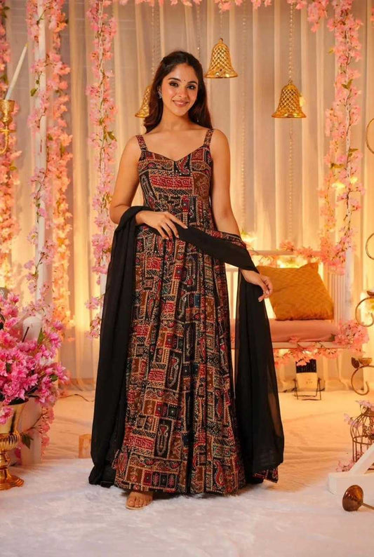 Organza Silk Kesh154 245 Gowns  Anarkali Fancy Printed Long Gowns