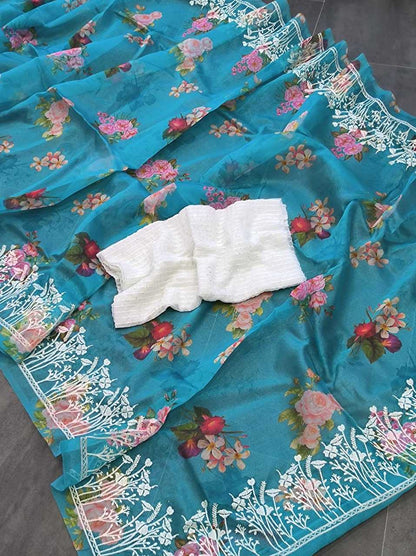 Organza Silk Kesh188 9062 Sarees  Organza Fancy Printed Embroidered Silk Saeees