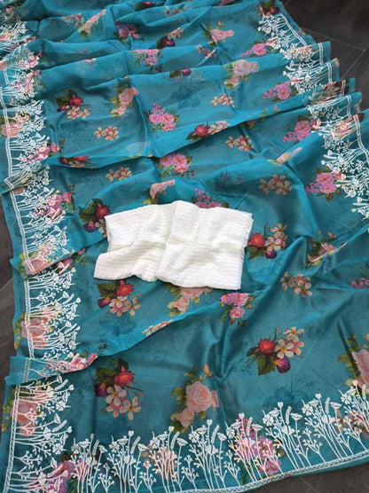 Organza Silk Kesh188 9062 Sarees  Organza Fancy Printed Embroidered Silk Saeees