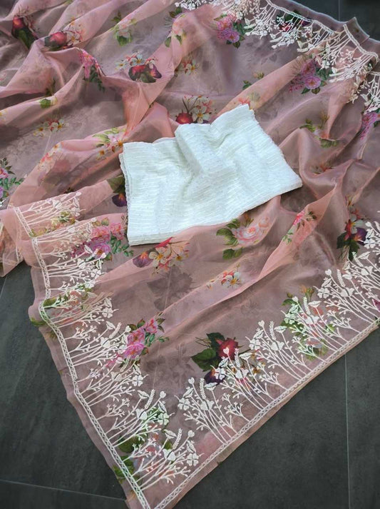 Organza Silk Kesh188 9062 Sarees  Organza Fancy Printed Embroidered Silk Saeees