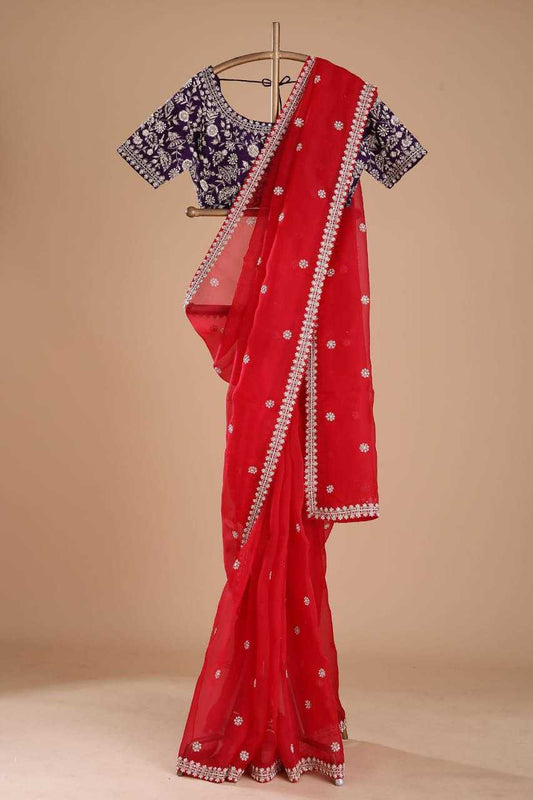 Organza Silk Kesh188 9121 Sarees  Organza Sequence Embroidered Red Silk Sarees