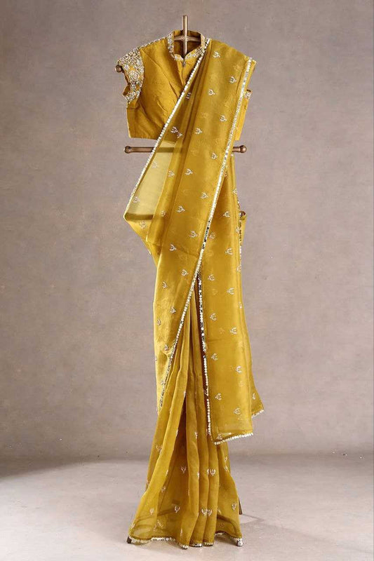 Organza Silk Kesh188 9202 Sarees  Organza Sequence Embroidered Silk Sarees With Blouse Yellow Sarees