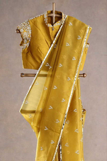 Organza Silk Kesh188 9202 Sarees  Organza Sequence Embroidered Silk Sarees With Blouse Yellow Sarees