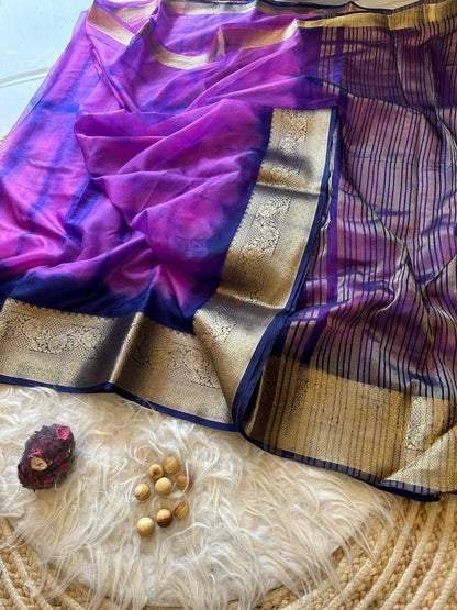 Organza Silk Mpl 02-A Sarees  Organza Ladies Plain Sarees