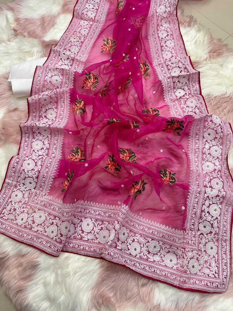 Organza Silk Mpl 19 Sarees  Organza Fancy Chikan Sarees E