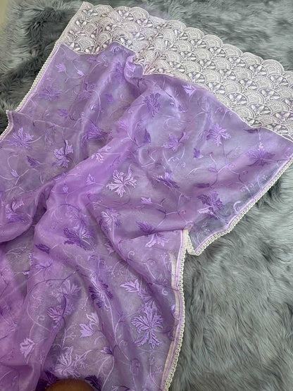 Organza Silk Mpl Ishaq Sarees  Organza Work Chikan Sarees