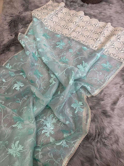 Organza Silk Mpl Ishaq Sarees  Organza Work Chikan Sarees