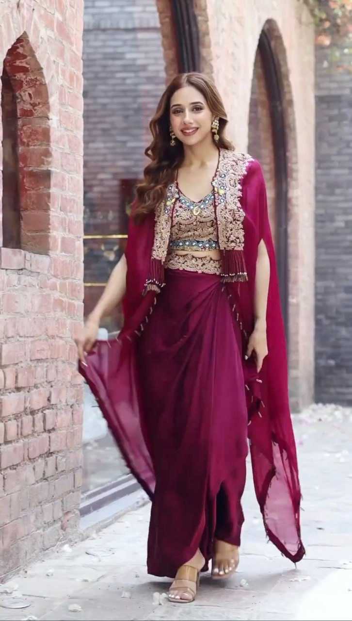 Organza Silk Rin133 1358 Suits & Dresses  Indo Western Ladies Silk Party Wear Wedding Dhoti Salwar Suits