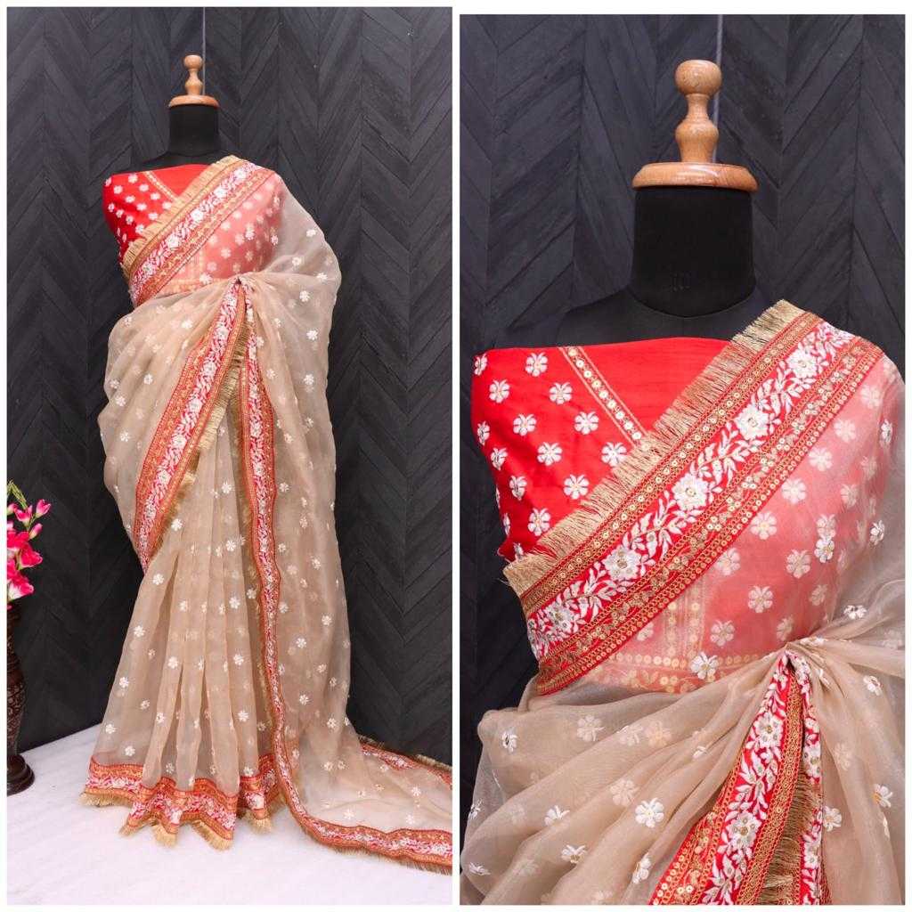 Organza Silk Rin134 0198 Sarees  Organza Viscose Embroidered Zari Border Sarees