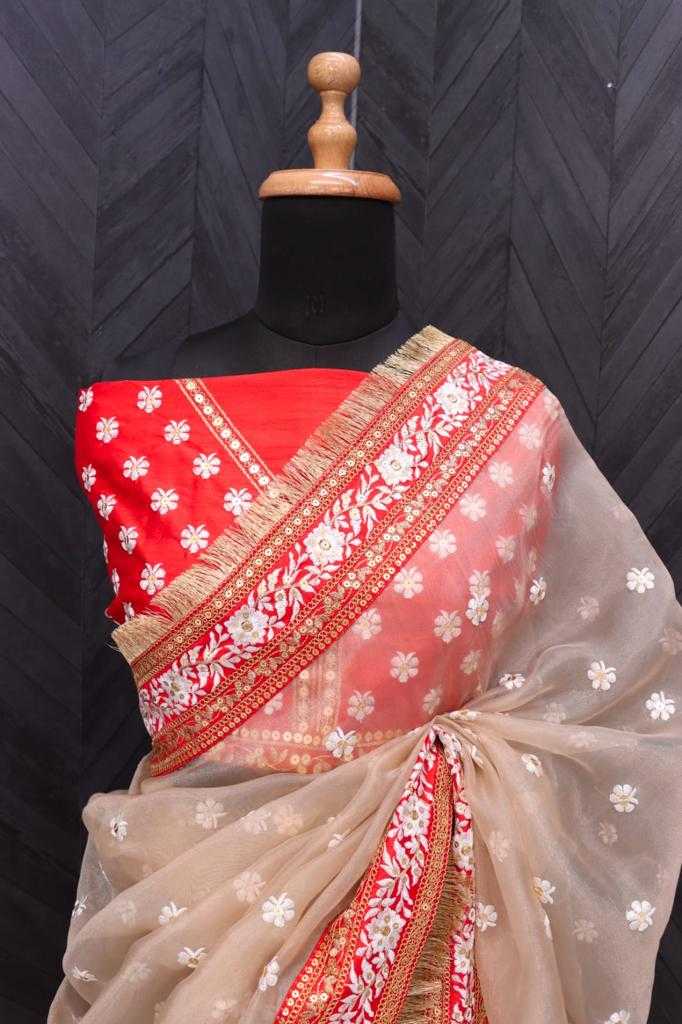 Organza Silk Rin134 0198 Sarees  Organza Viscose Embroidered Zari Border Sarees