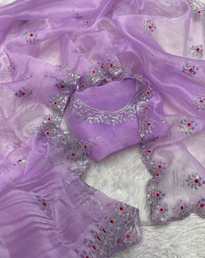 Organza Silk Rin143 433 Sarees  Organza Embroidered Silk Purple Sarees