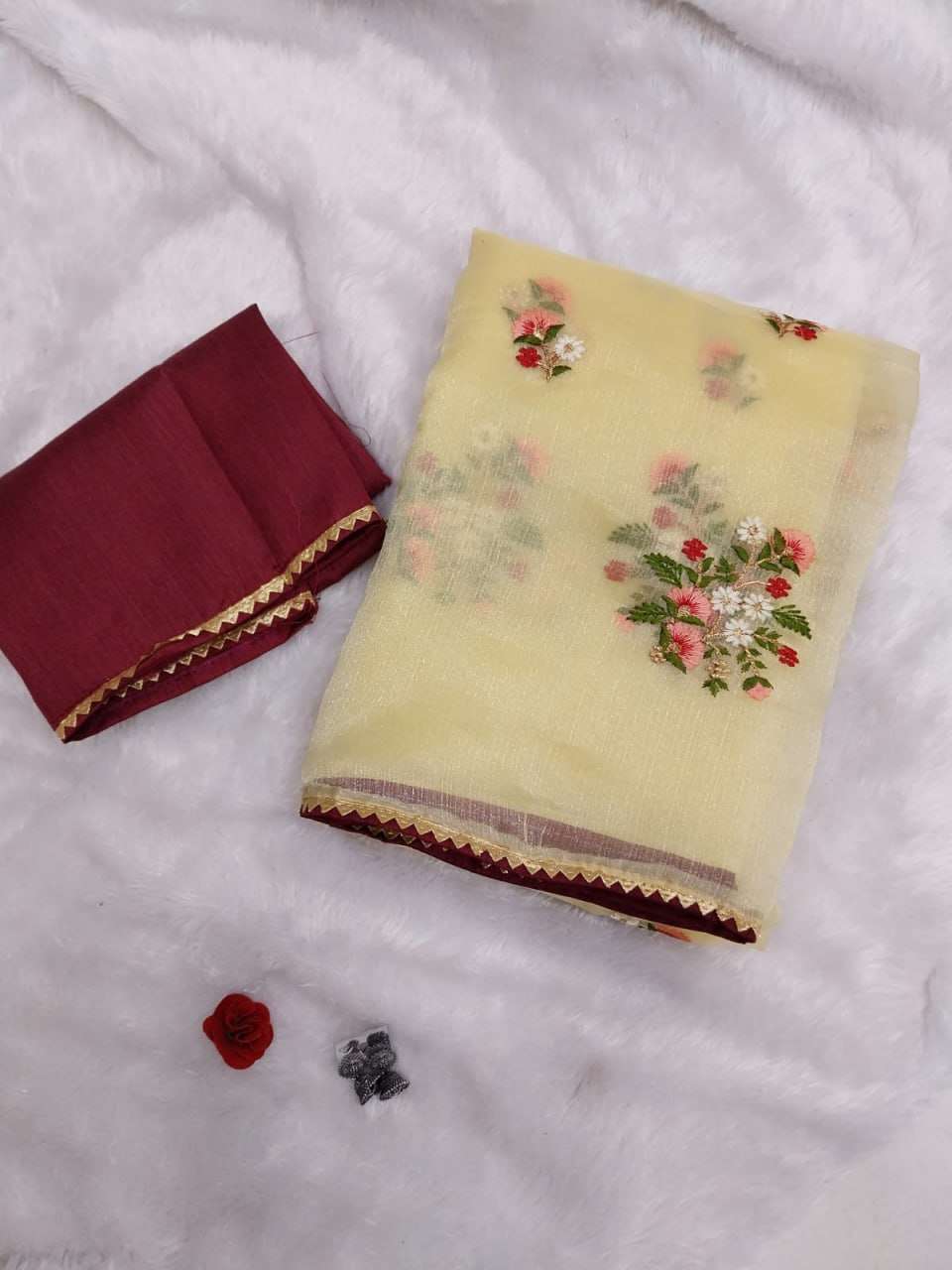 Organza Silk Rin171 232 Sarees  Organza Fancy Embroidered Butta Sarees