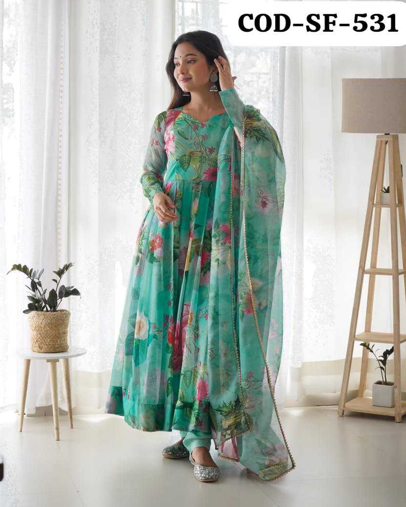 Organza Silk Rin202 531 Gowns  Printed Anarkali Long Gowns