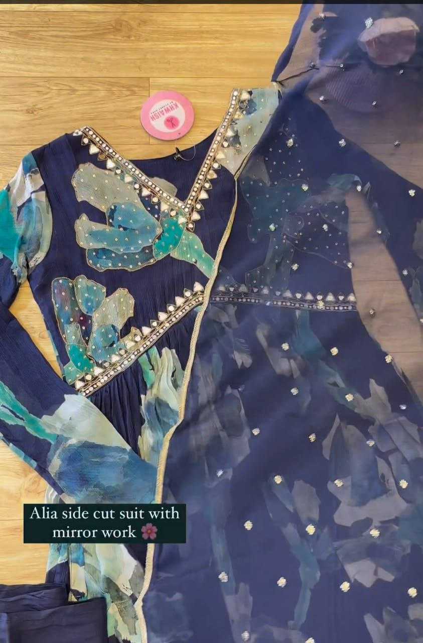 Organza Silk Rin202 538 Suits & Dresses  Printed Silk Anarkali Blue Salwar Suits