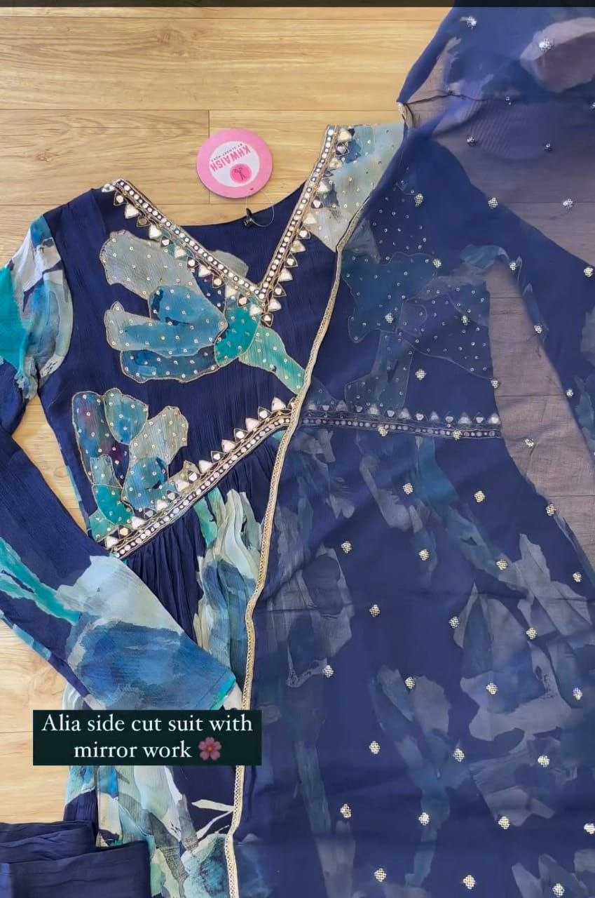 Organza Silk Rin202 538 Suits & Dresses  Printed Silk Anarkali Blue Salwar Suits