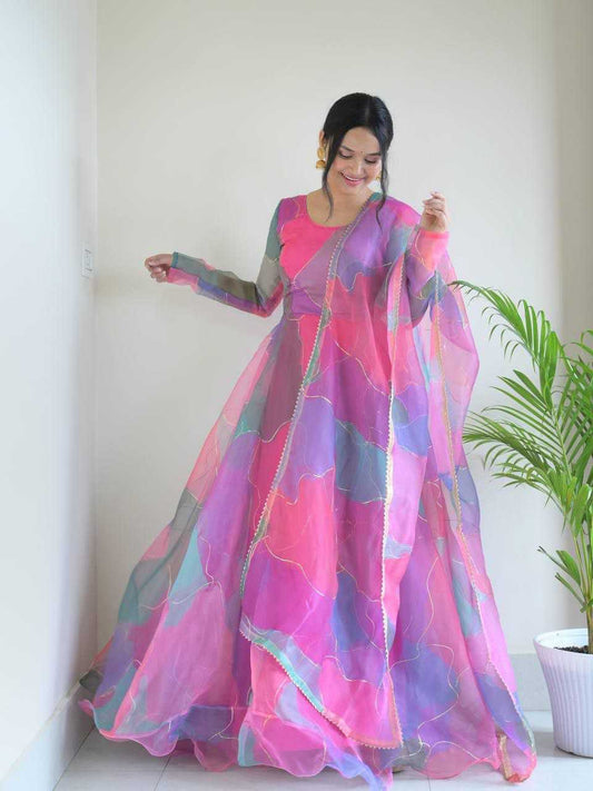 Organza Silk Rin202 544 Gowns  Printed Long Silk Gowns