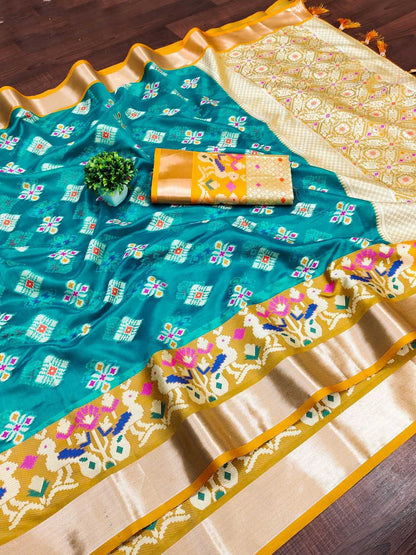 Organza Silk Rmnx Kumarika Sarees  Organza Printed Zari Border Sarees