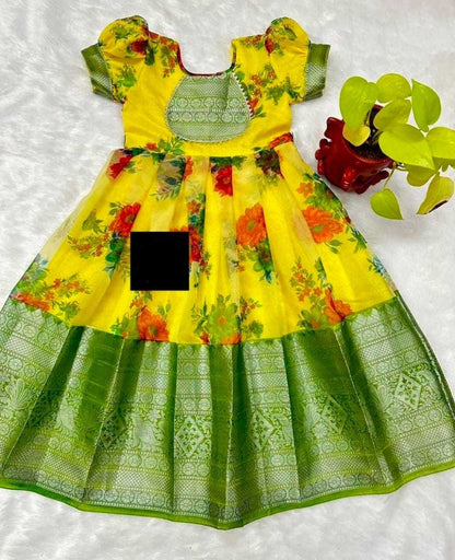 Organza Silk Rpvr Self Kids Wear  Kids Gowns