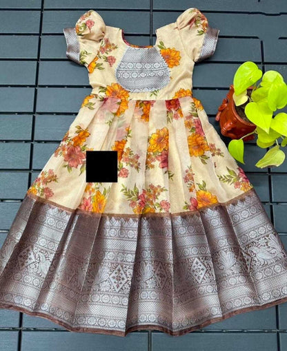 Organza Silk Rpvr Self Kids Wear  Kids Gowns