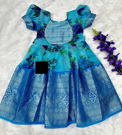 Organza Silk Rpvr Self Kids Wear  Kids Gowns