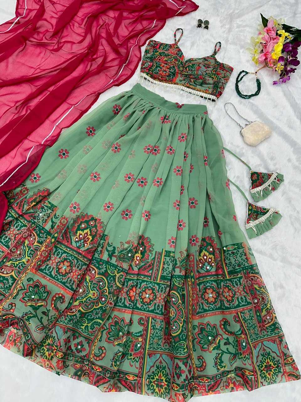 Organza Silk Kesh154 187 Lehengas  Fancy Kalamkari Printed Lehengas