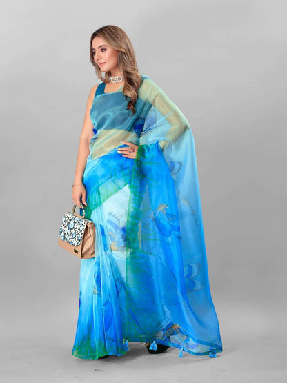 Organza Srrt Organza Digital Sarees  Printed Ladies Organza Sarees