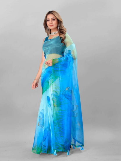 Organza Srrt Organza Digital Sarees  Printed Ladies Organza Sarees