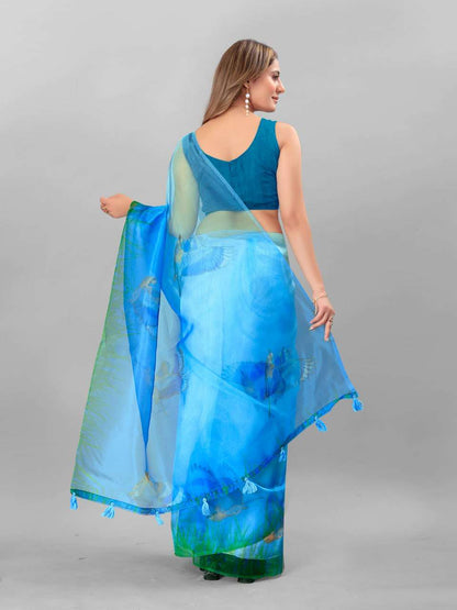 Organza Srrt Organza Digital Sarees  Printed Ladies Organza Sarees