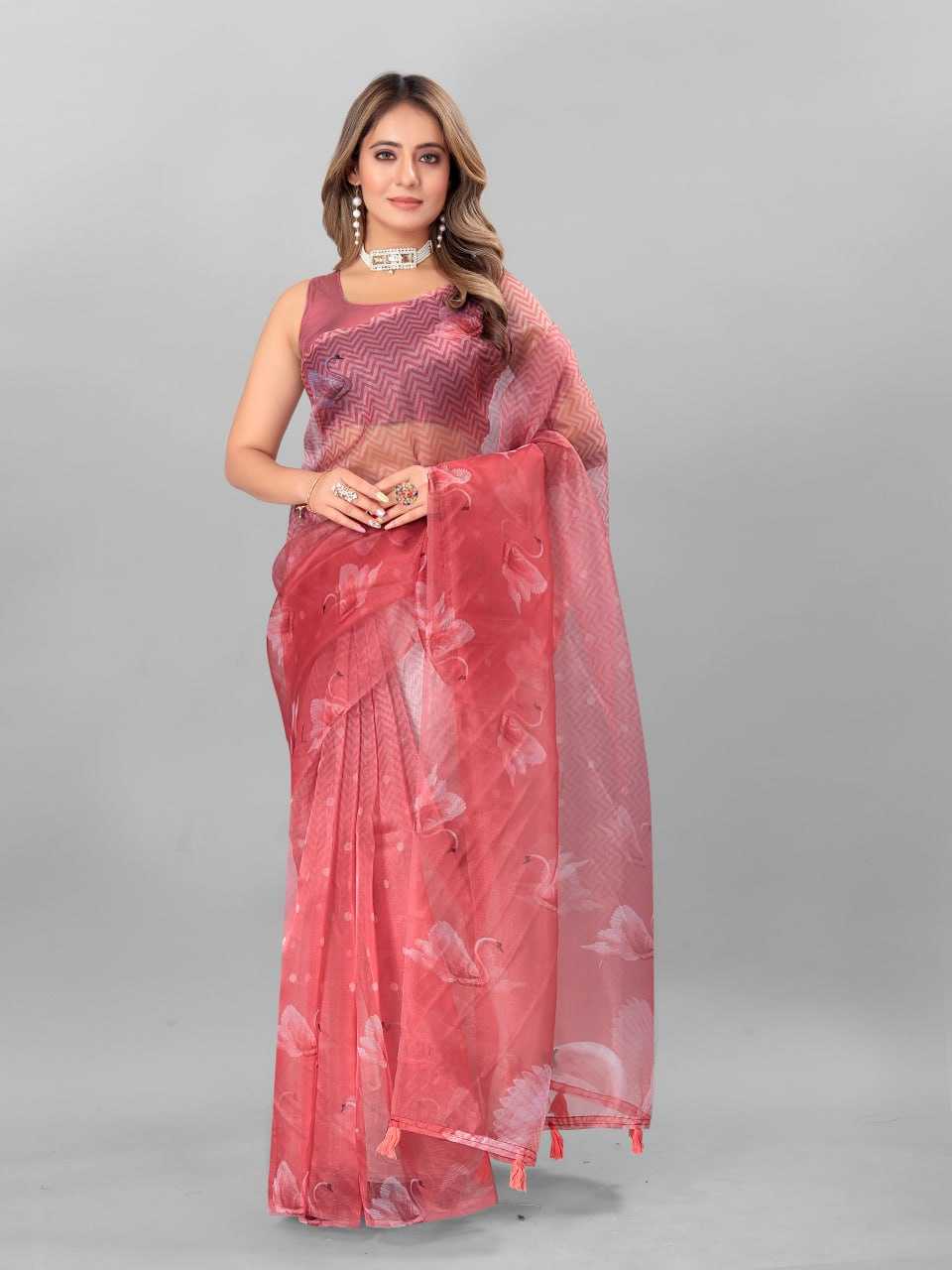 Organza Srrt Organza Digital Sarees  Printed Ladies Organza Sarees