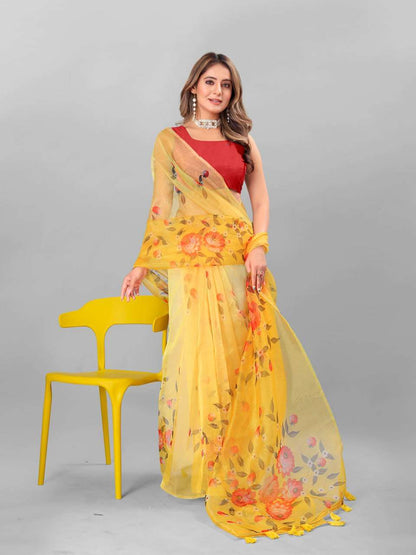 Organza Srrt Organza Digital Sarees  Printed Ladies Organza Sarees