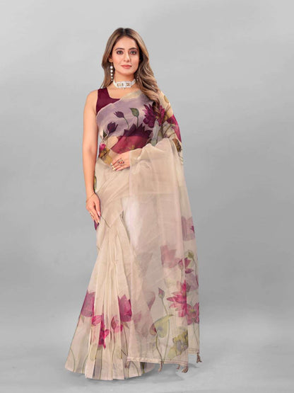 Organza Srrt Organza Digital Sarees  Printed Ladies Organza Sarees