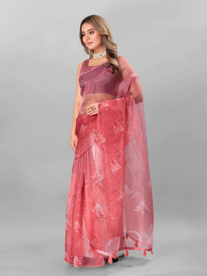 Organza Srrt Organza Digital Sarees  Printed Ladies Organza Sarees