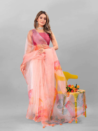 Organza Srrt Organza Digital Sarees  Printed Ladies Organza Sarees