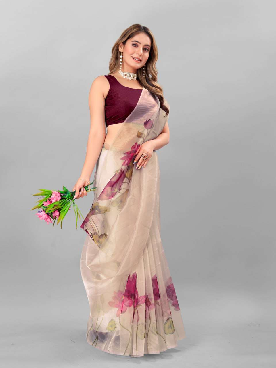 Organza Srrt Organza Digital Sarees  Printed Ladies Organza Sarees